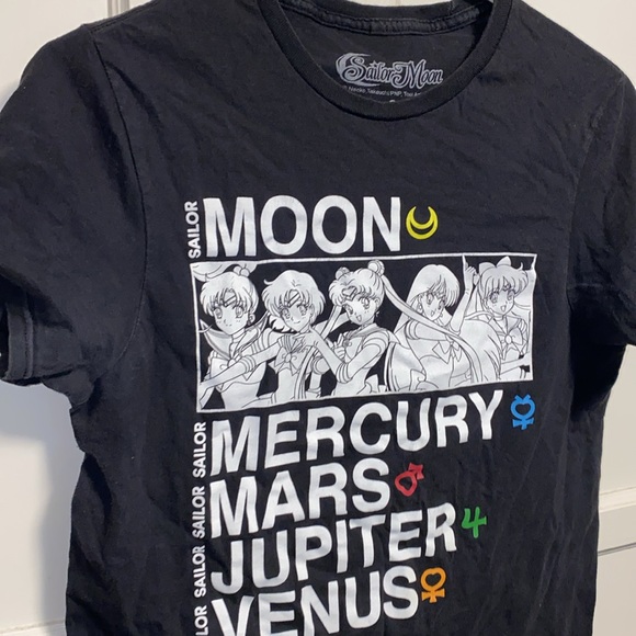 Sailor Moon Small Black White Logo Tee Moon Mercury Mars Jupiter Venus - Picture 9 of 9